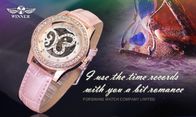 Ρόδινος αέρας μηχανικό Wristwatch χεριών μόδας δέρματος Wristwatches των αναλογικών μεγάλων γυναικών προσώπου