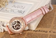 Ρόδινος αέρας μηχανικό Wristwatch χεριών μόδας δέρματος Wristwatches των αναλογικών μεγάλων γυναικών προσώπου