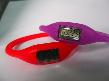 Κόκκινο/πορφυρό Pedometer αθλητικού πυριτίου ρολόι με την οθόνη LCD για τα κορίτσια/τα αγόρια