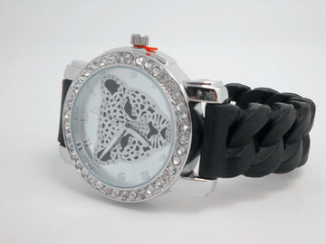 Leopard κόκκινος/μαύρος Non-corrosive ρολογιών Wristband σιλικόνης κρυστάλλου
