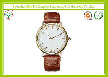Χαλαζίας Movt Wristwatch Ιαπωνία ατόμων ζελατίνας πολυτέλειας διαμαντιών με το καφετί λουρί