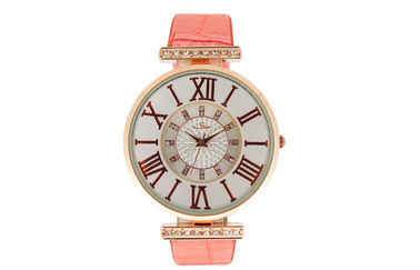 Κυρία Pink Leather Strap Watches γύρω από τα Κινήματα ρολογιών χαλαζία περίπτωσης μετάλλων