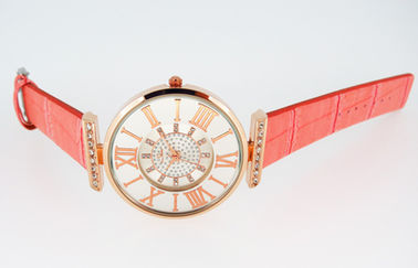 Κυρία Pink Leather Strap Watches γύρω από τα Κινήματα ρολογιών χαλαζία περίπτωσης μετάλλων