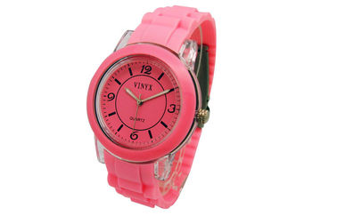 Στρογγυλό σιλικόνης Wristband Bezel κραμάτων Wristwatch ρολογιών προσαρμοσμένο ροζ