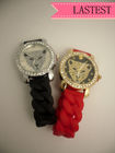 Leopard κόκκινος/μαύρος Non-corrosive ρολογιών Wristband σιλικόνης κρυστάλλου
